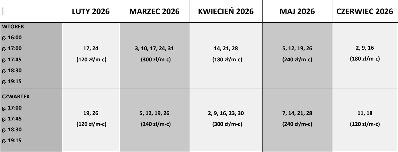 Grafik zajęć pływania — Bąbelek